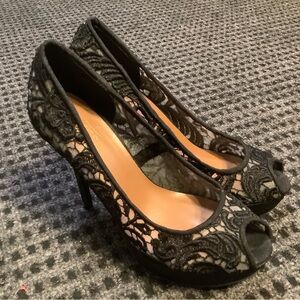Mix No.6 women’s black lace peep toe platform stilettos pumps heels 8
